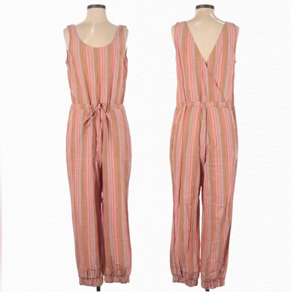 DREW Striped Linen Blend Sleeveless Jumpsuit Size XS - Picture 1 of 9
